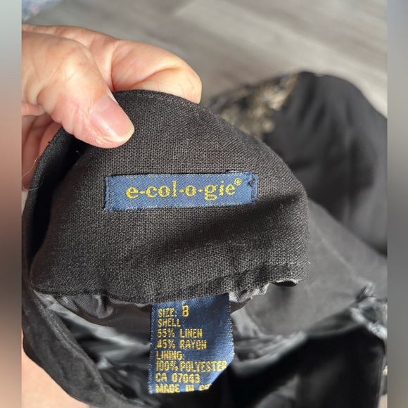 Ecologie linen/rayon Black Embroidered Skirt size 8 - Picture 3 of 5